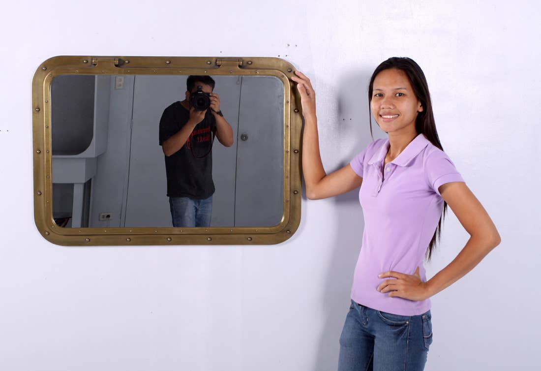 Nautical Tropical Imports - Wholesale Wall Mirror - 34"x24" Rectangular Porthole Mirror Antique Brass Finish 8