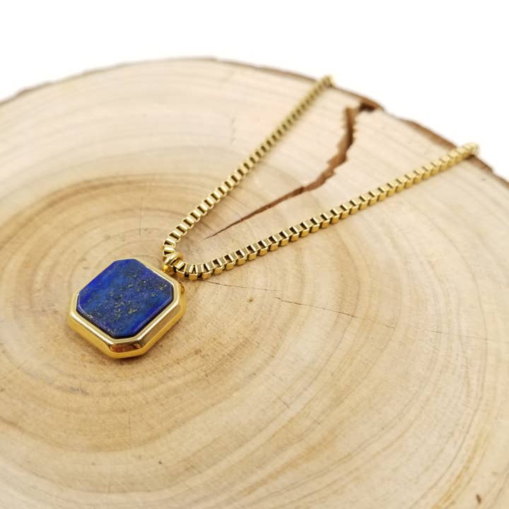 CHAKRA JEWELRY - Wholesale Pendant/Charm Necklace - Lapis Lazuli Geometric Square Pendant Necklace2