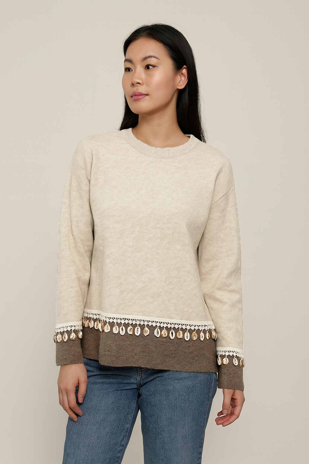Lucy Sparks – Großhandel Strickpullover – Damen – STRICKPULLOVER MIT VERZIERTEM MUSCHELSAUM-DETAIL0