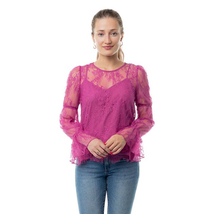 Puff Sleeves Lace Blouse for wholesale by Naked Zebra Rack
