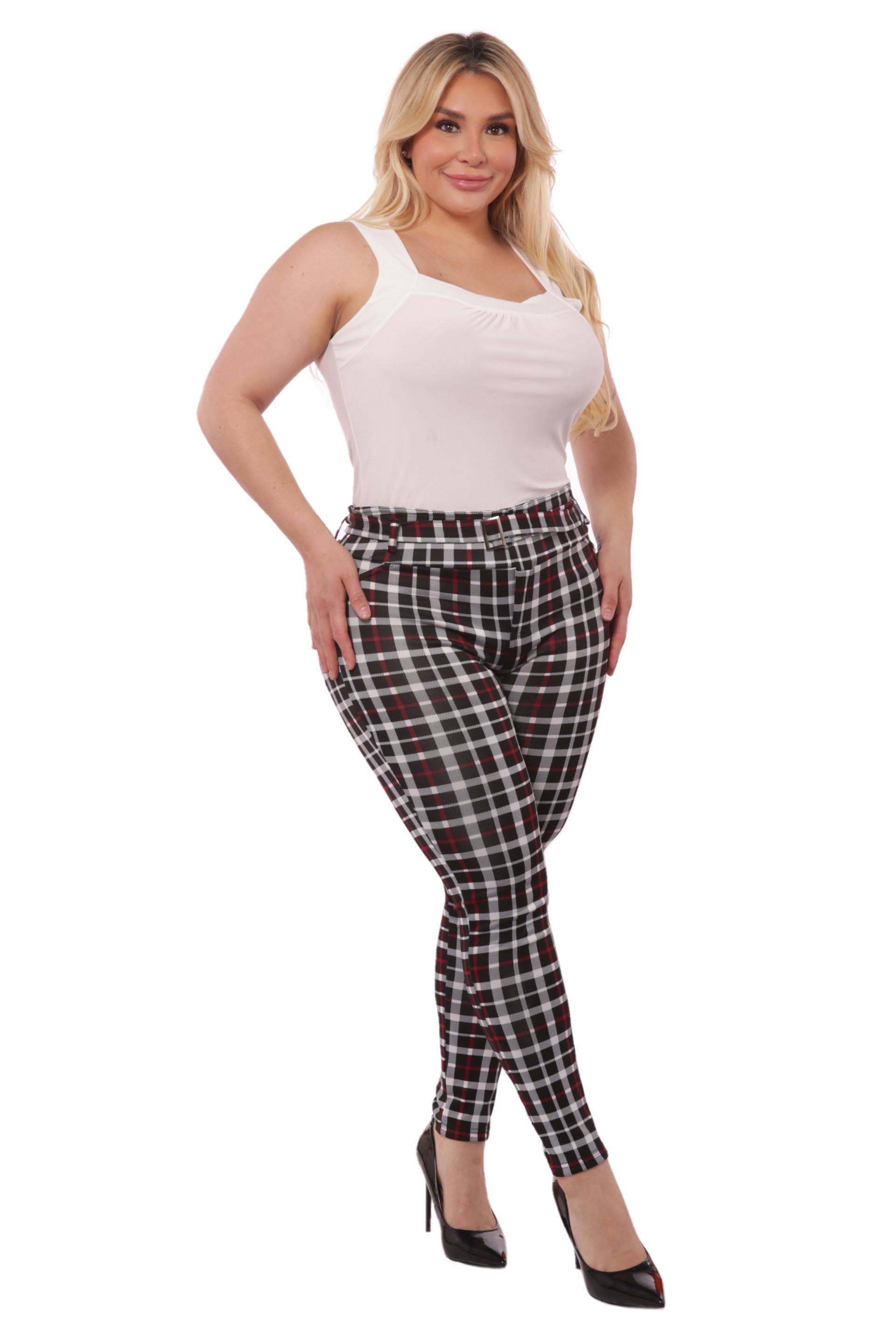 REDFINCH APPAREL INC - Wholesale Pants - Women's - Womens Plus Size Treggings Skinny Pants With Self Belt2