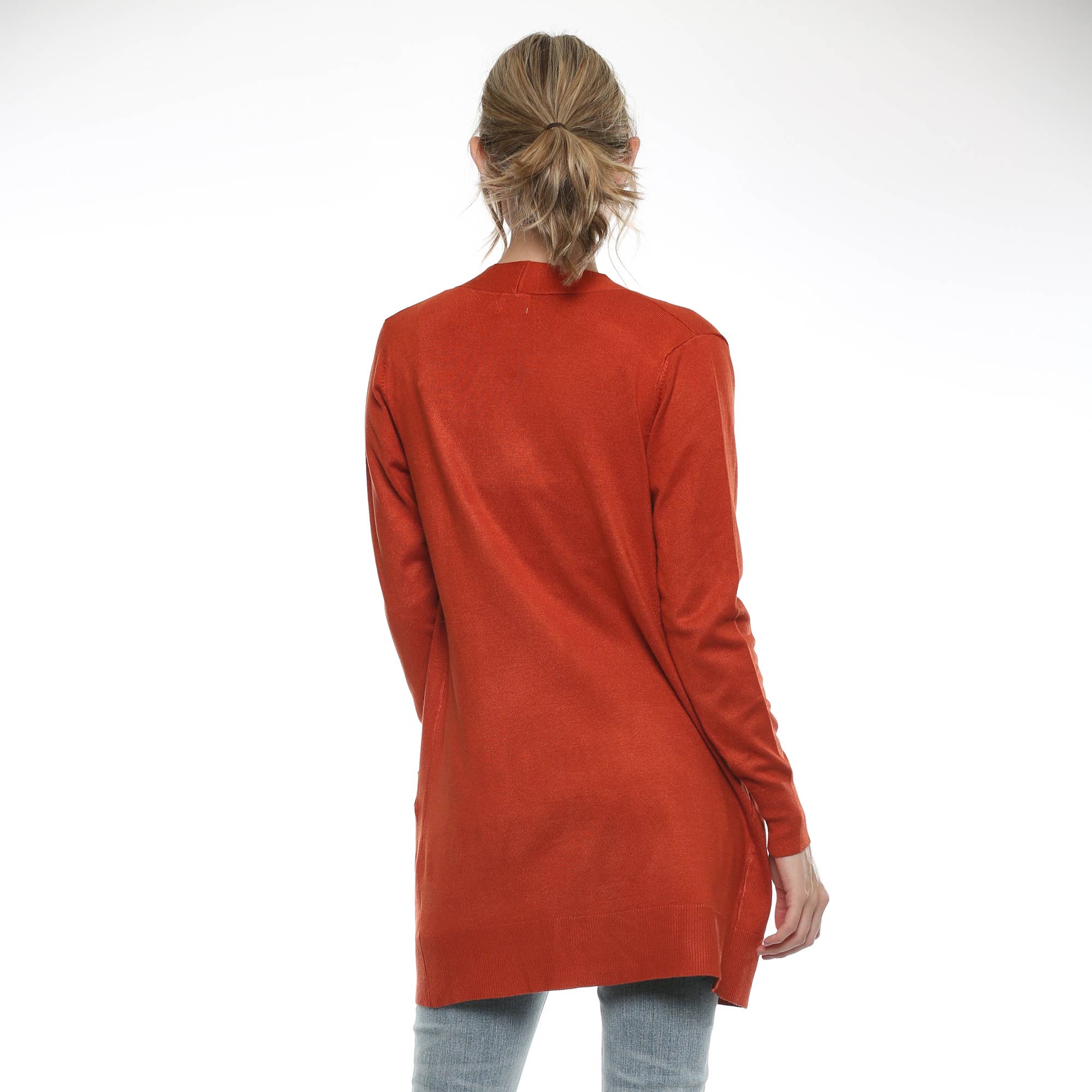 Urban Look - Wholesale Cardigan - Women's - Premium Lightweight Open Front Pocket Cardigan Rust3