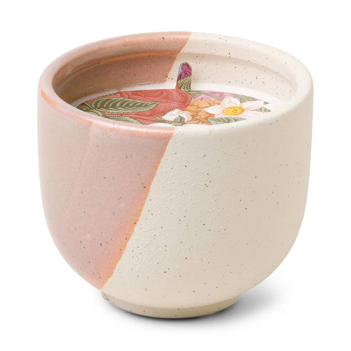 Matte Speckled Ceramic Footed Bowl With Floral Cover for wholesale by Foundry Candle Co