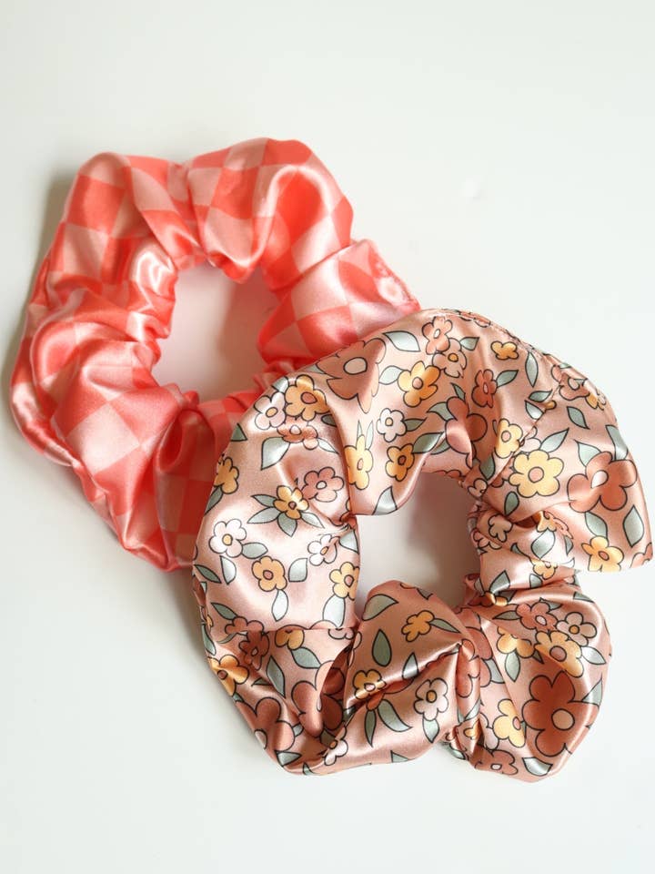 Hot Pink Check Next Level Scrunchie for wholesale by Harts & Pearls