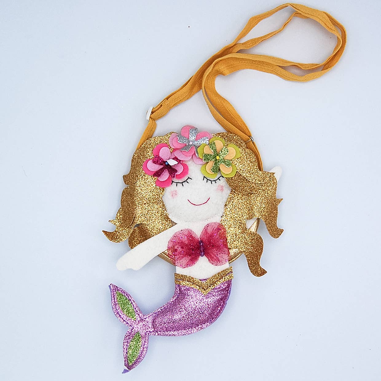 Lily and Momo - Wholesale Shoulder Bag - Kids - Floral Glitter Mermaid Bag- Glitter gold and lilac1