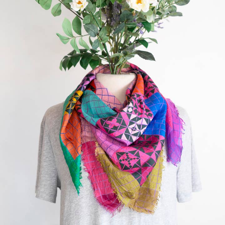 Made Wherever I Am - Wholesale Scarf - Unisex - Autumn on the Plains Patchwork - Pure Silk Wild Rag Scarf