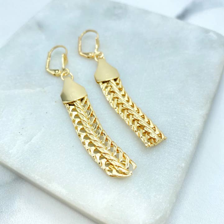 Luxus Accessories - Wholesale Jewelry Set - 18k Gold Filled Herringbone Chain Jewelry Set, Necklace Bracelet and Earrings, Flat Polished Gold Design2