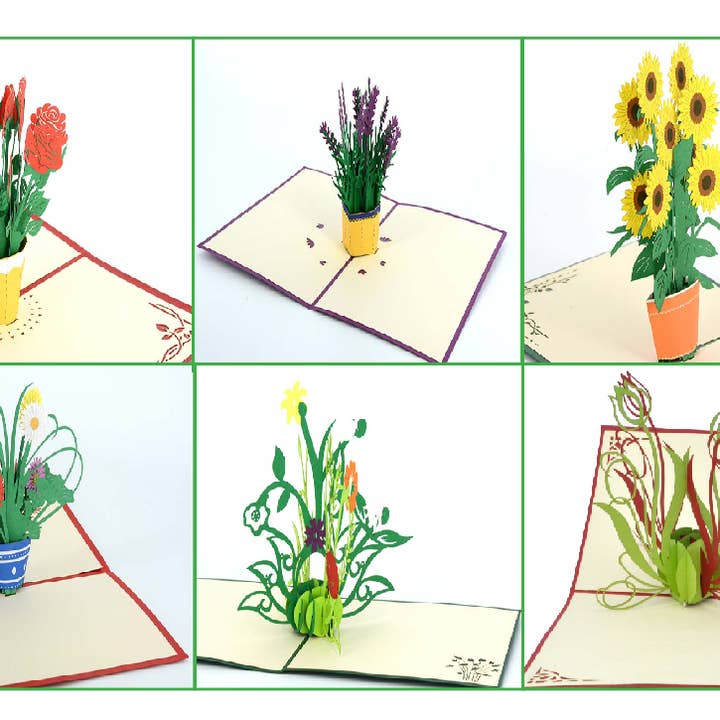 Conjunto de flores - pacote de 6 por atacado de Henry Pop Up Cards