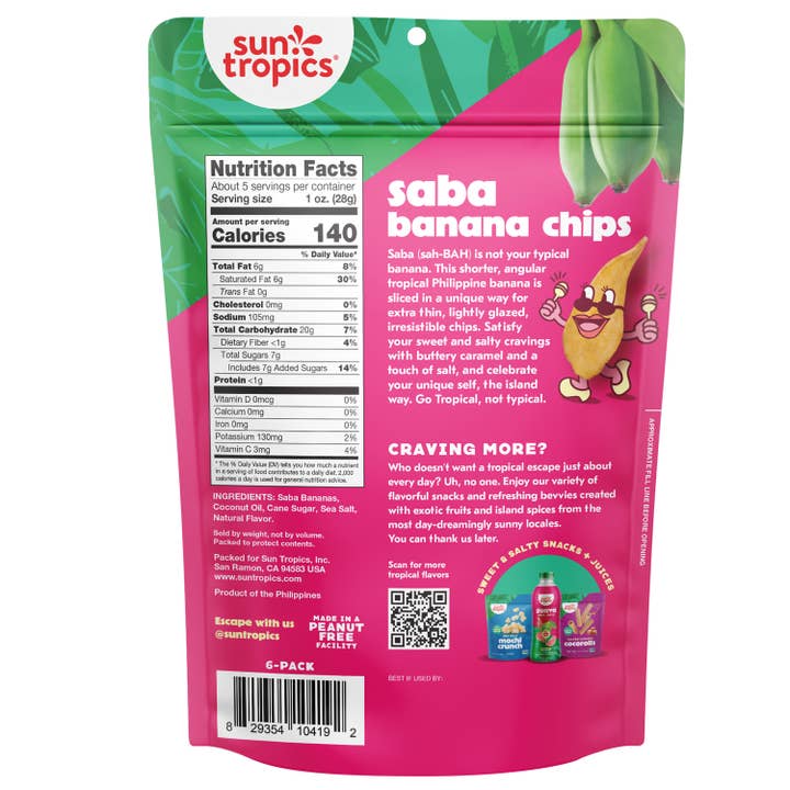 Sun Tropics - Wholesale Fruit Snacks - Sun Tropics Saba Banana Chips - Salted Caramel 5.1oz 6-PACK 1