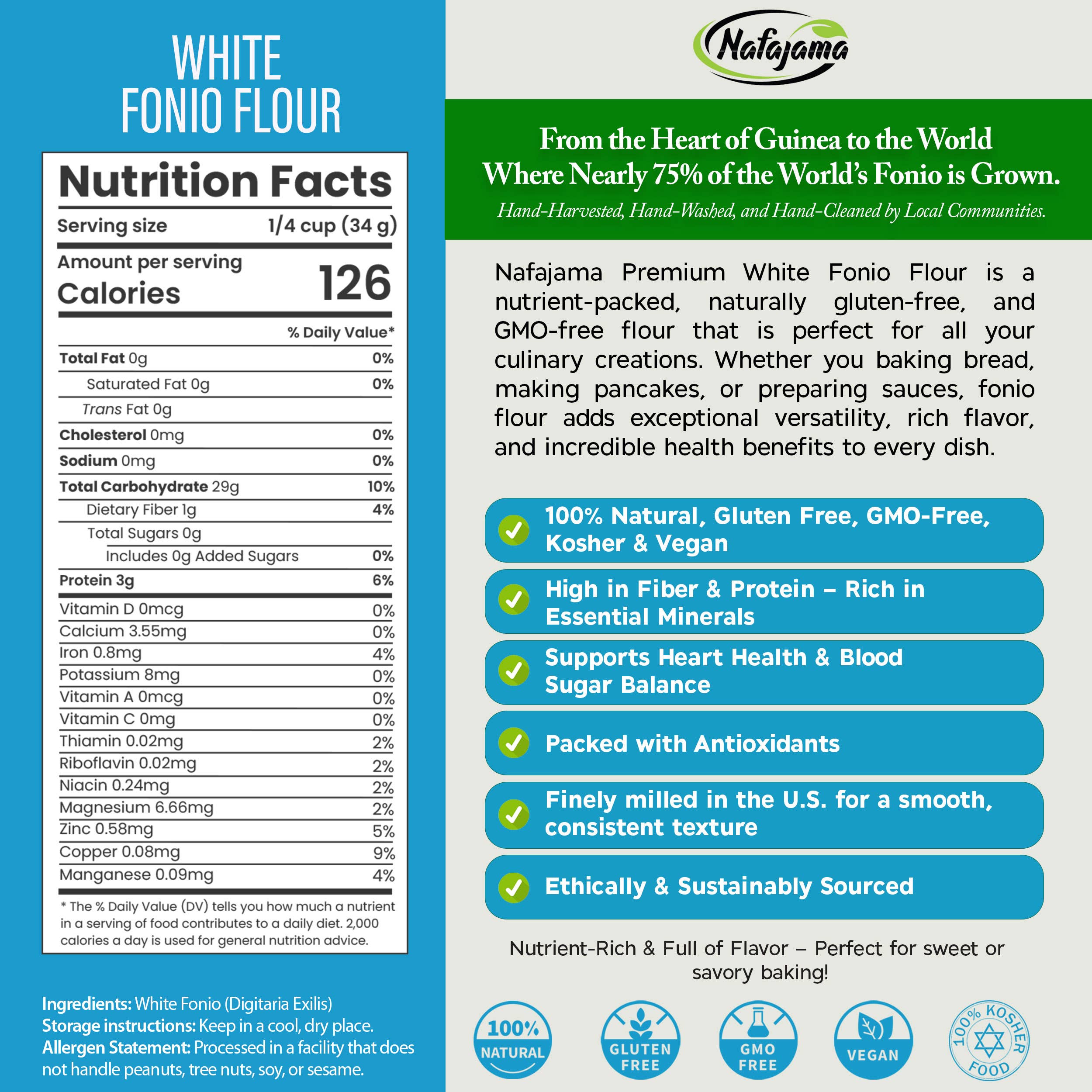 Nafajama - Vendita all'ingrosso Farine - Farina di Fonio Bianco Premium Nafajama - 1 Pallet (1000 kg)3