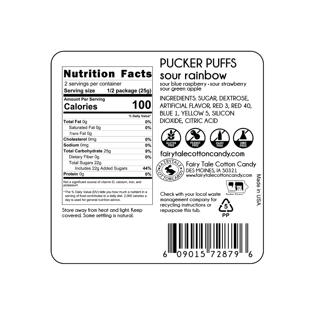 Fairy Tale Cotton Candy - Vente Barbes à papa - Barbe à papa Pucker Puffs Sour Rainbow1
