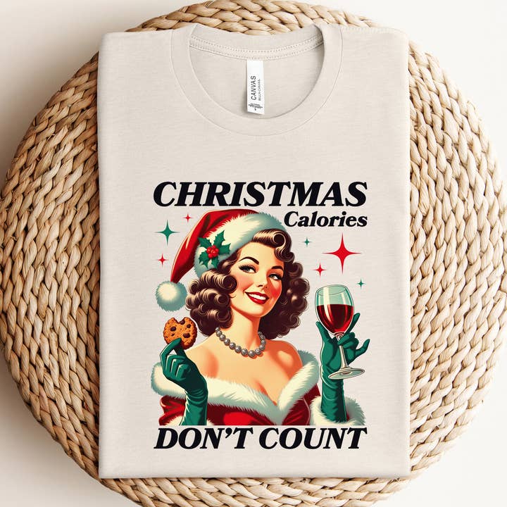Retro Christmas Calories Graphic Tee for wholesale by Willow Poppy