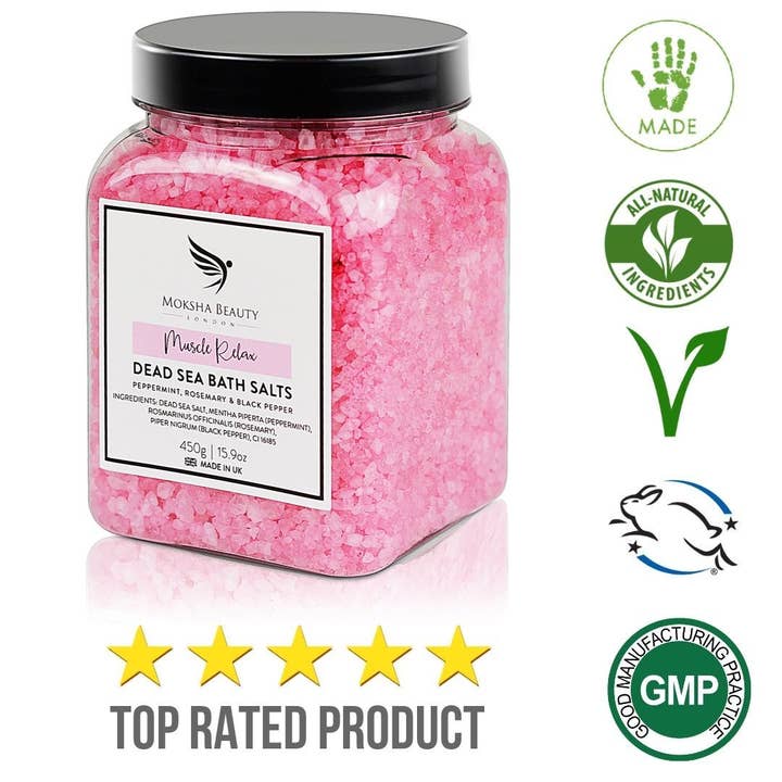Peppermint Dead Sea Bath Salts for Muscle Ache - 450g x 26pc for wholesale by Moksha Beauty