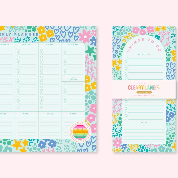 Cleary Lane - Wholesale Planner - Weekly Planner Notepad | 8.5"x11" | Mint Rainbow Garden2