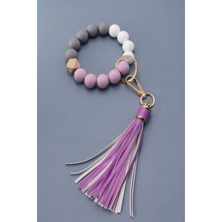 JOSSLYN by wall to wall - Wholesale Keychain Bracelet - SOFTEST RUBBERY BEAD TASSEL BRACELET KEY HOLDER | 40KC103