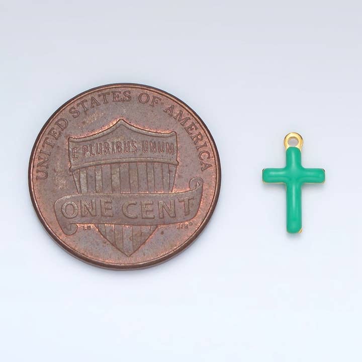 Aim Eternal - Wholesale Individual Charm/Pendant - Stainless Steel Pink, Green, White Enamel Mini Cross Charm | P10204