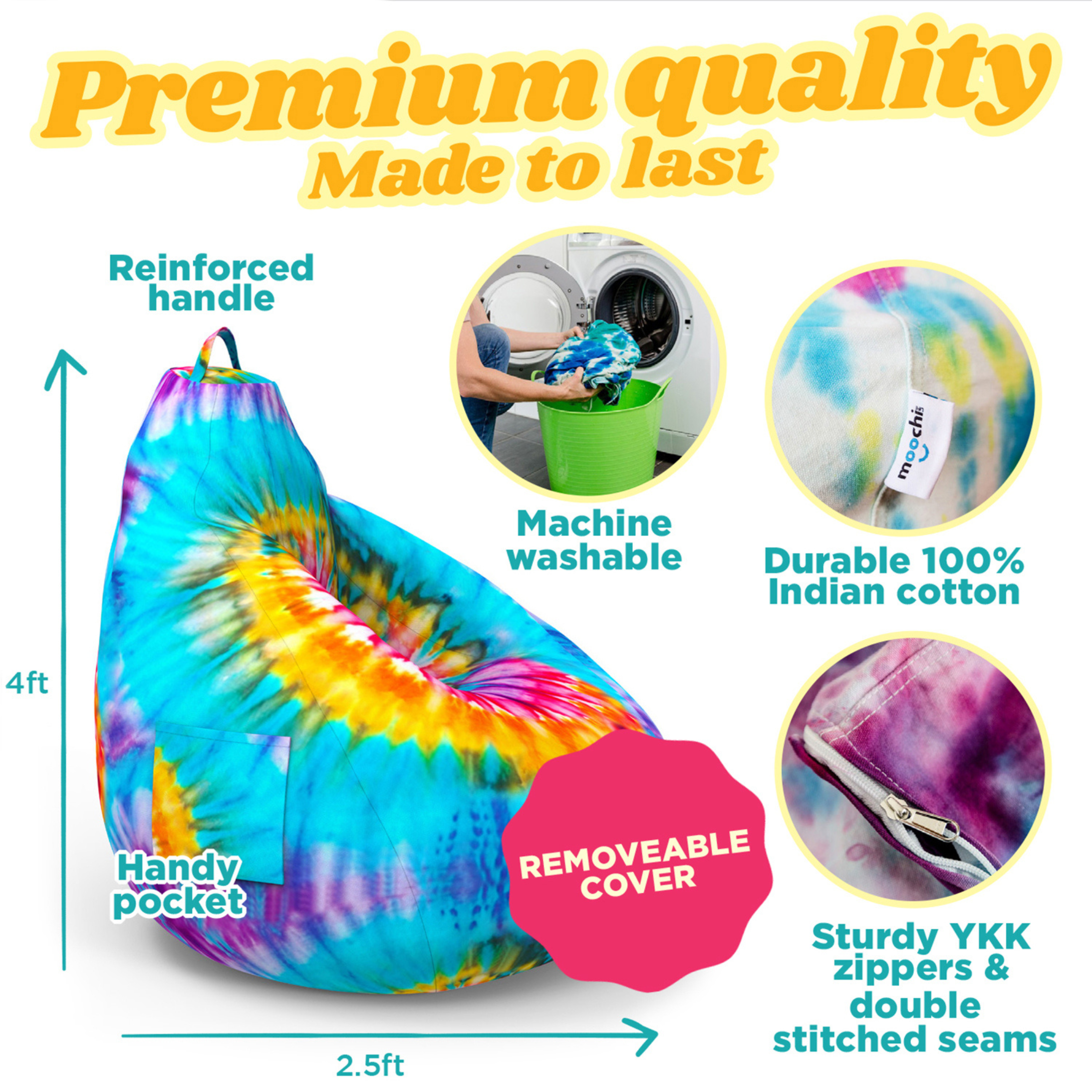 MOOCHI LIFE - Wholesale DIY Craft Kit - BEAN BAG CHAIR TIE DYE KIT (3 FOOT) - NEW TO MARKET!8