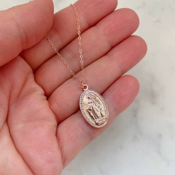 Laalee Jewelry - Wholesale Pendant/Charm Necklace - Rose Gold Mary Necklace, Religious Jewelry, Miraculous Medal