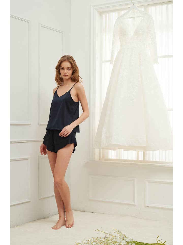 Mackleys - Wholesale Lounge Set - Women's - PREORDER Satin Cami and Ruffle Short Set7