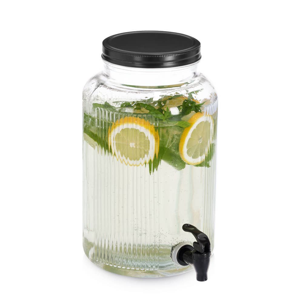 Transparent Black Beverage dispenser, 3900 ml, glass/metal for wholesale on Faire2