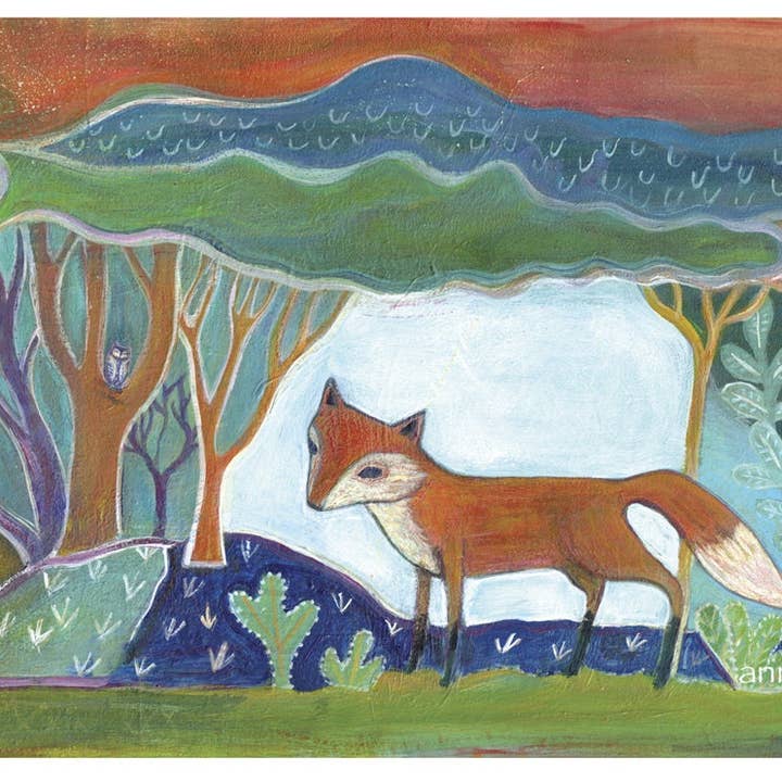 Biglietto di auguri, Amante della natura, Arte popolare, Piccola volpe per la vendita all'ingrosso da parte di ANN WILLEY ARTS
