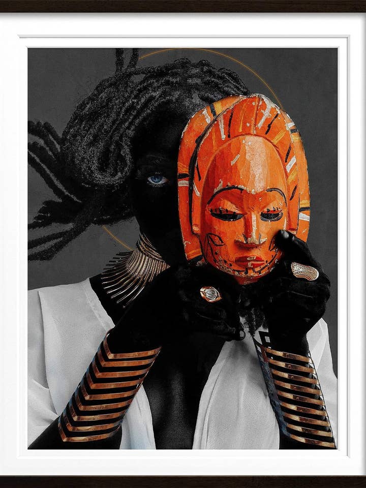 Die königliche Maske - Nkpuchi Eze - XL - 100x125cm - Schwarz für den Großhandel von Ivhu