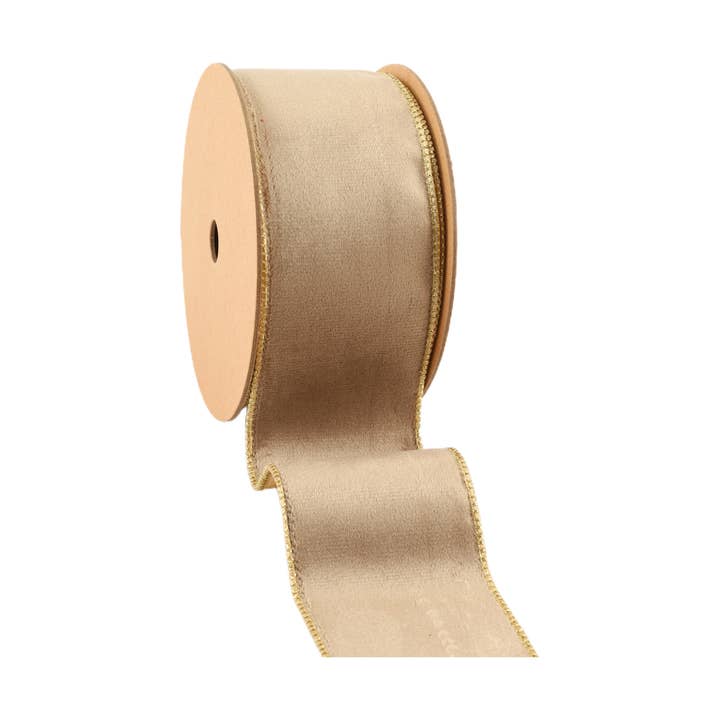 LA Ribbons Wholesale - Wholesale Ribbon - Gift Wrapping - 2 1/2" Reversible Classic Velvet Wired Ribbon | Latte/Gold | 10 Yard Roll
2