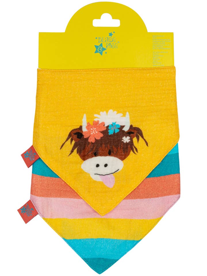 Blade and Rose Limited - Wholesale Swaddle - Baby - Bonnie Highland Cow Muslin Bibs & Squares