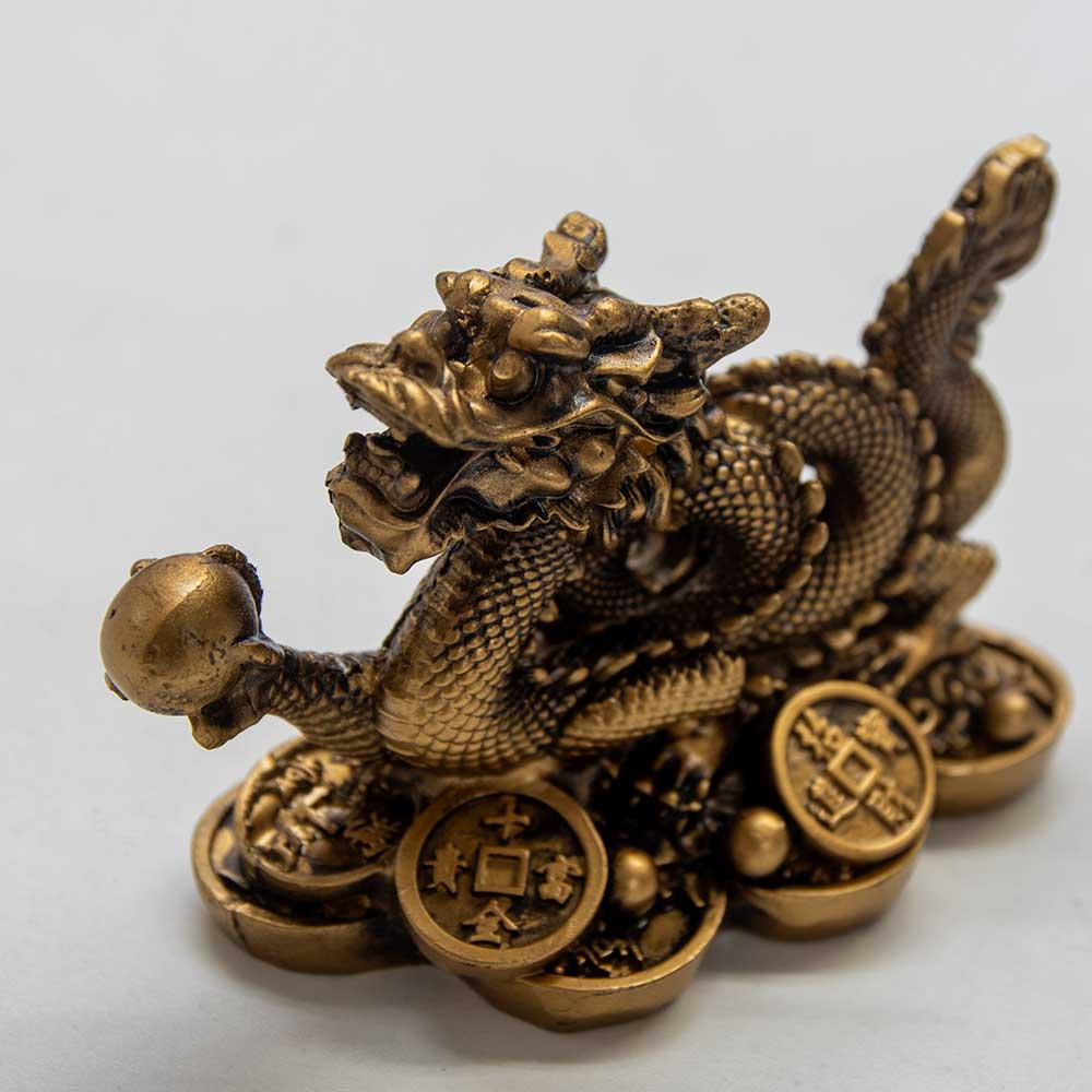 Kheops International - Wholesale Decorative Figurine - Polyresin Feng Shui Figurine Money Dragon - Gold (Each)1