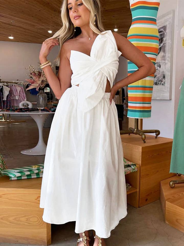 One-Shoulder Cutout Midi Dress for wholesale by Aria Romance