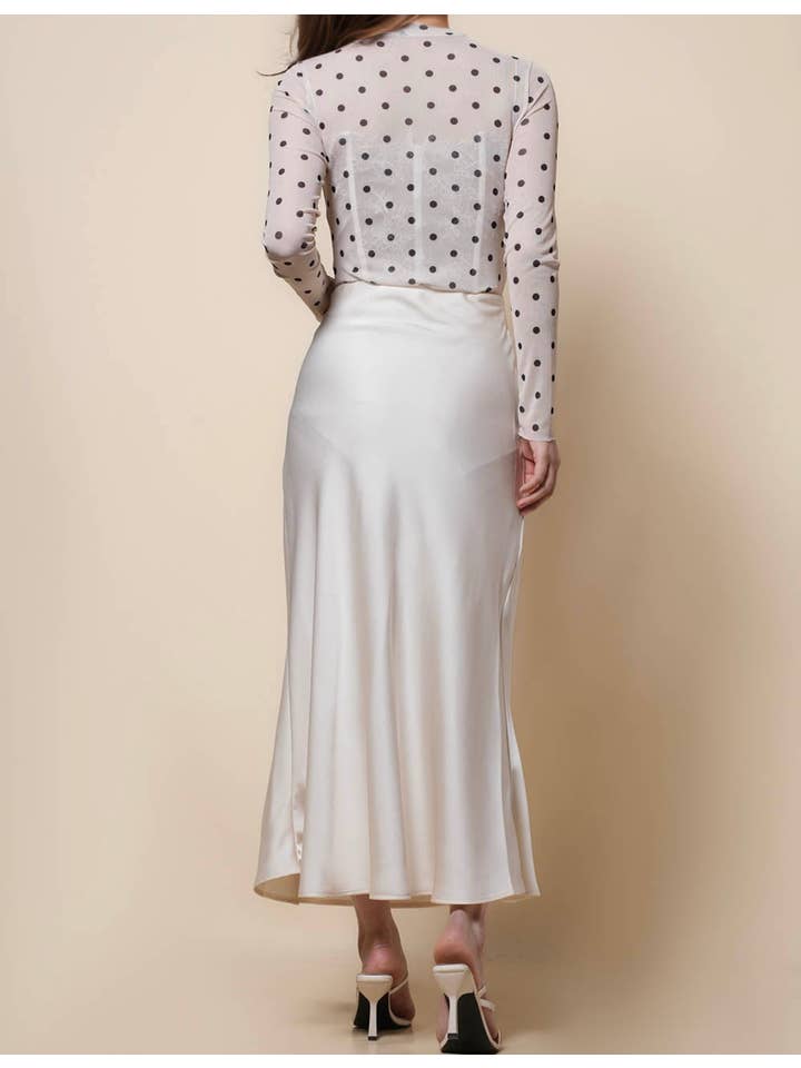 Sweetkama - Wholesale Skirt - Women's - Ladies Satin Elastic Wait Pearlescent Midi Skirt SKS504537