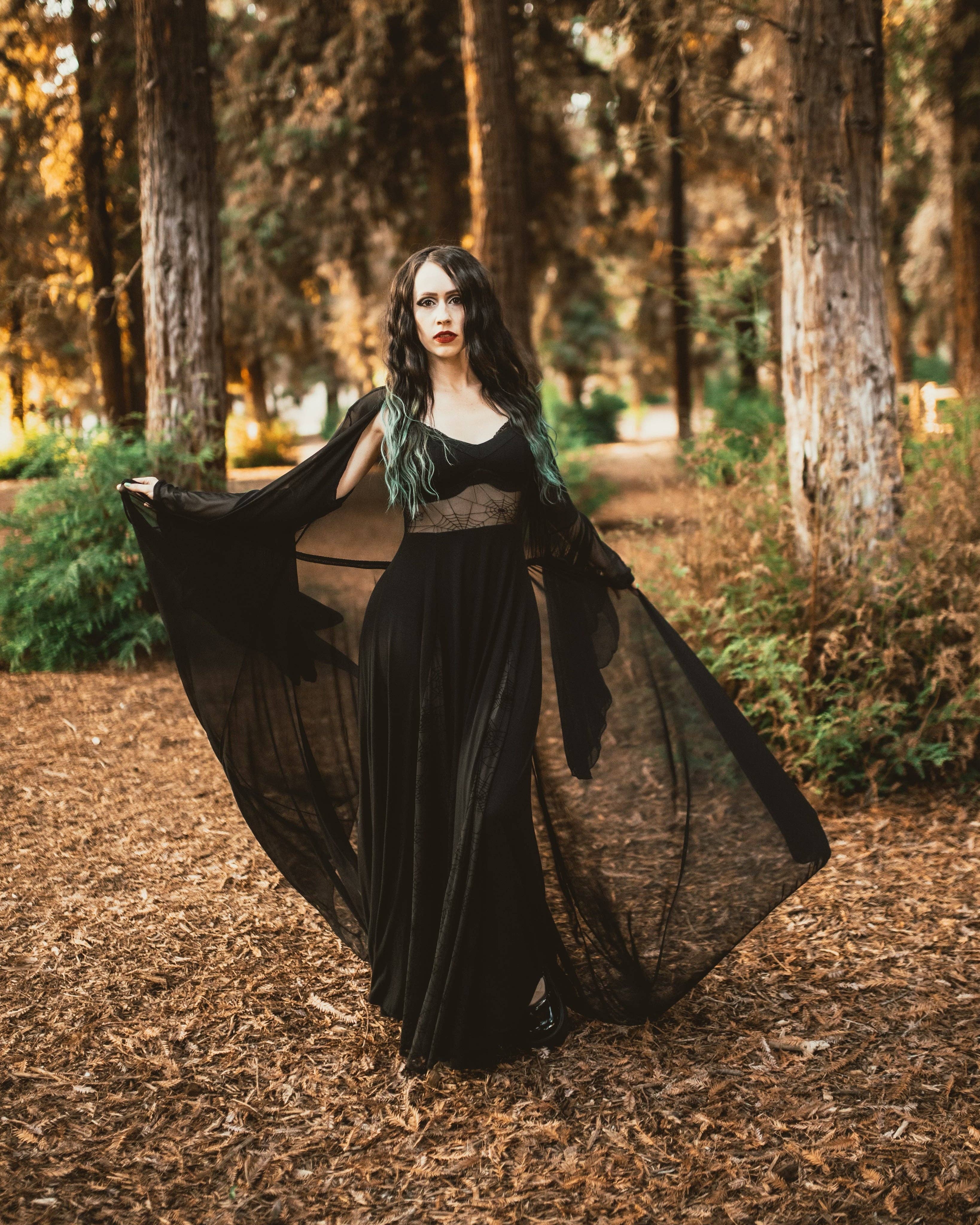 Weasel Wear - Wholesale Dress - Women's - Arachnophobia Maxi Dress - Black Rayon Jersey Maxi with Spiderweb Mesh Panels (Dark Web Edition)10