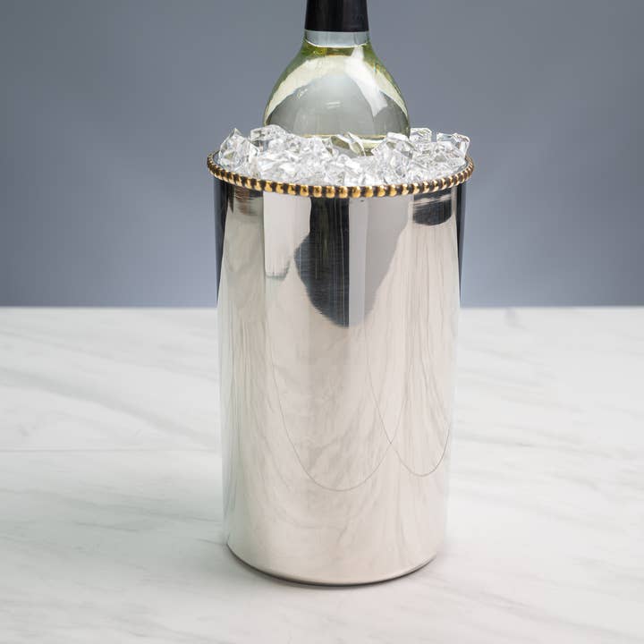 India Handicrafts Inc - Wholesale Bottle Rack/Holder - Gold Beaded Double-Wall SS Bottle Holder