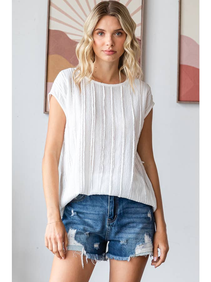 7th Ray - Vendita all'ingrosso Camicetta - Donna - Blusa a maniche corte con texture a righe leggere T594816