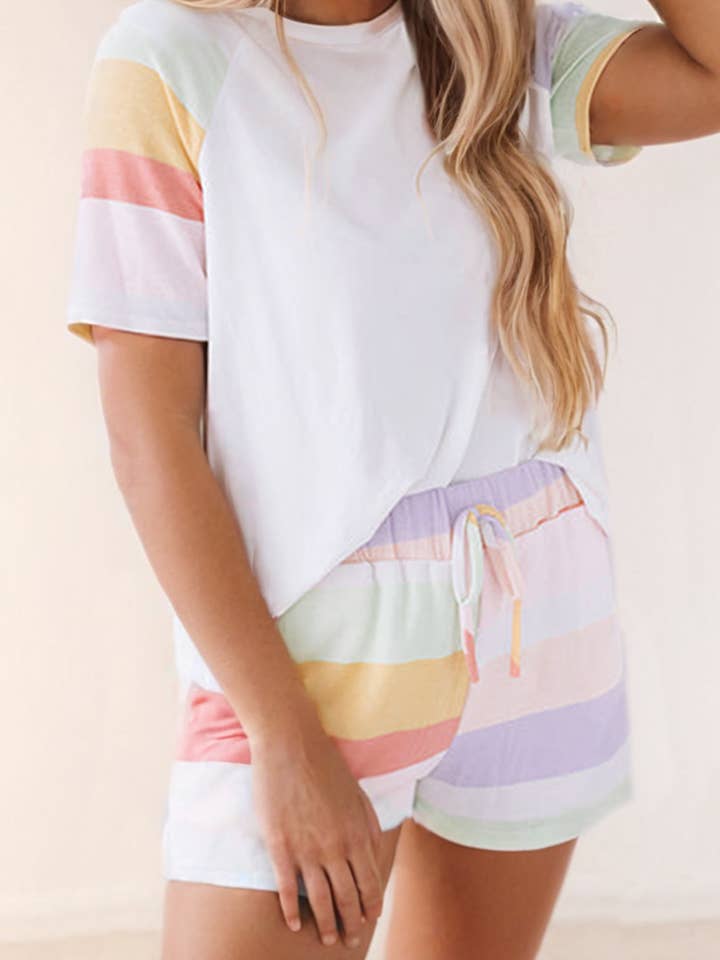 Ensemble de détente 2 pièces chemise et short arc-en-ciel en contraste pour la vente par LA Society