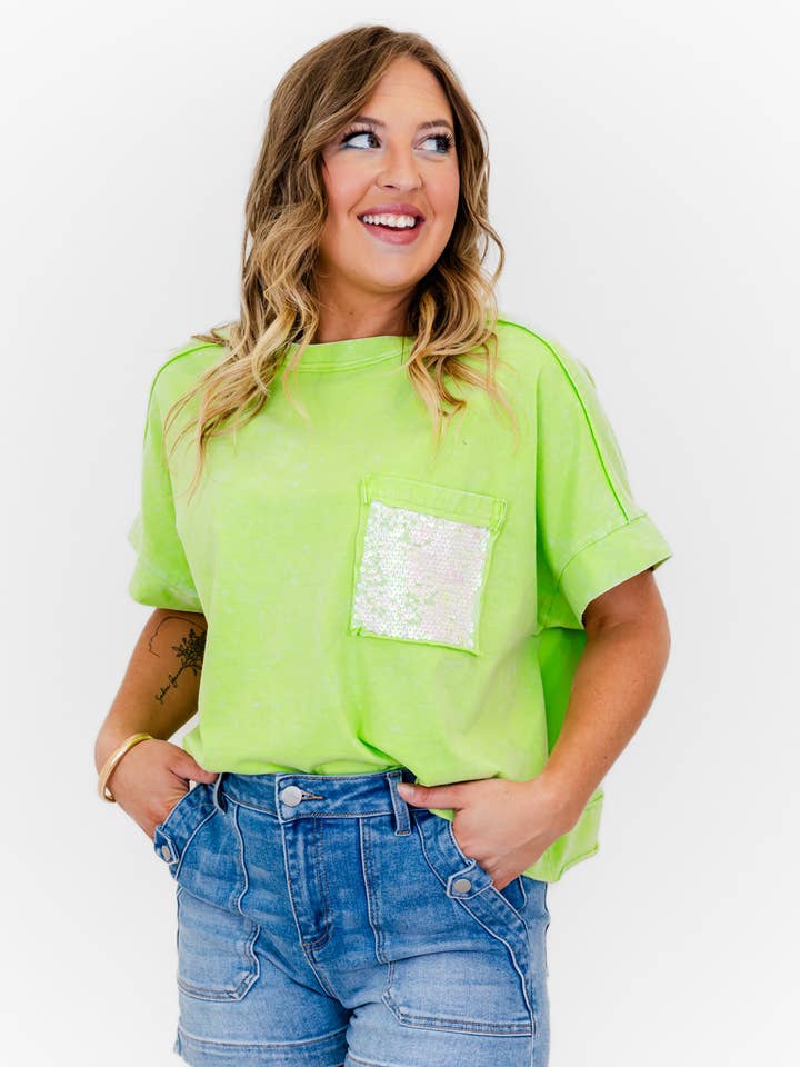 Faeve Lime Green Washed Cotton Top for wholesale by Whiskey Darling
