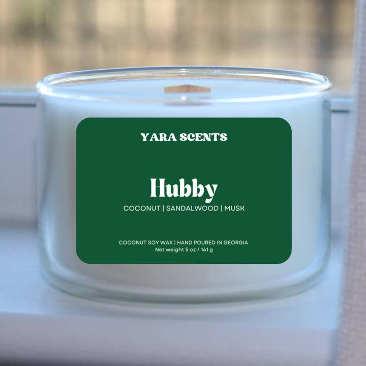 HUBBY | Wood Wick Coconut Soy Candle for wholesale by Yara Scents