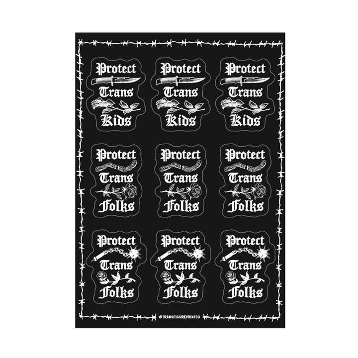 Protect Trans Kids Sticker Sheet for wholesale by Transfigure Print Co.