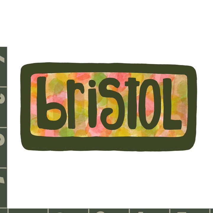 Destination : Bristol, Vermont - aimant ou autocollant - Funky Dot pour la vente par Hudson Illustration Co - About Town Co