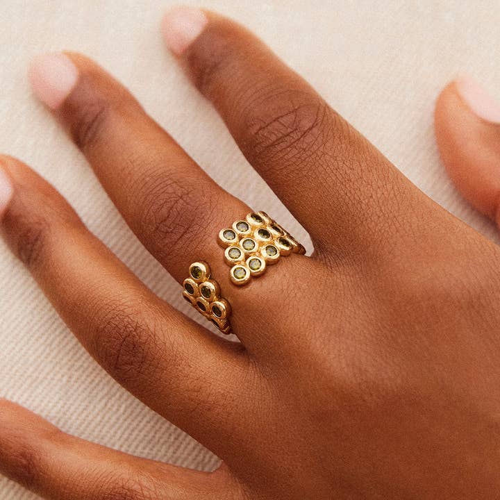 Agapée Jewelry - Wholesale Multi-Stone Ring - Amélia Trio Dark Green Ring | Jewelry Gold Gift Waterproof2