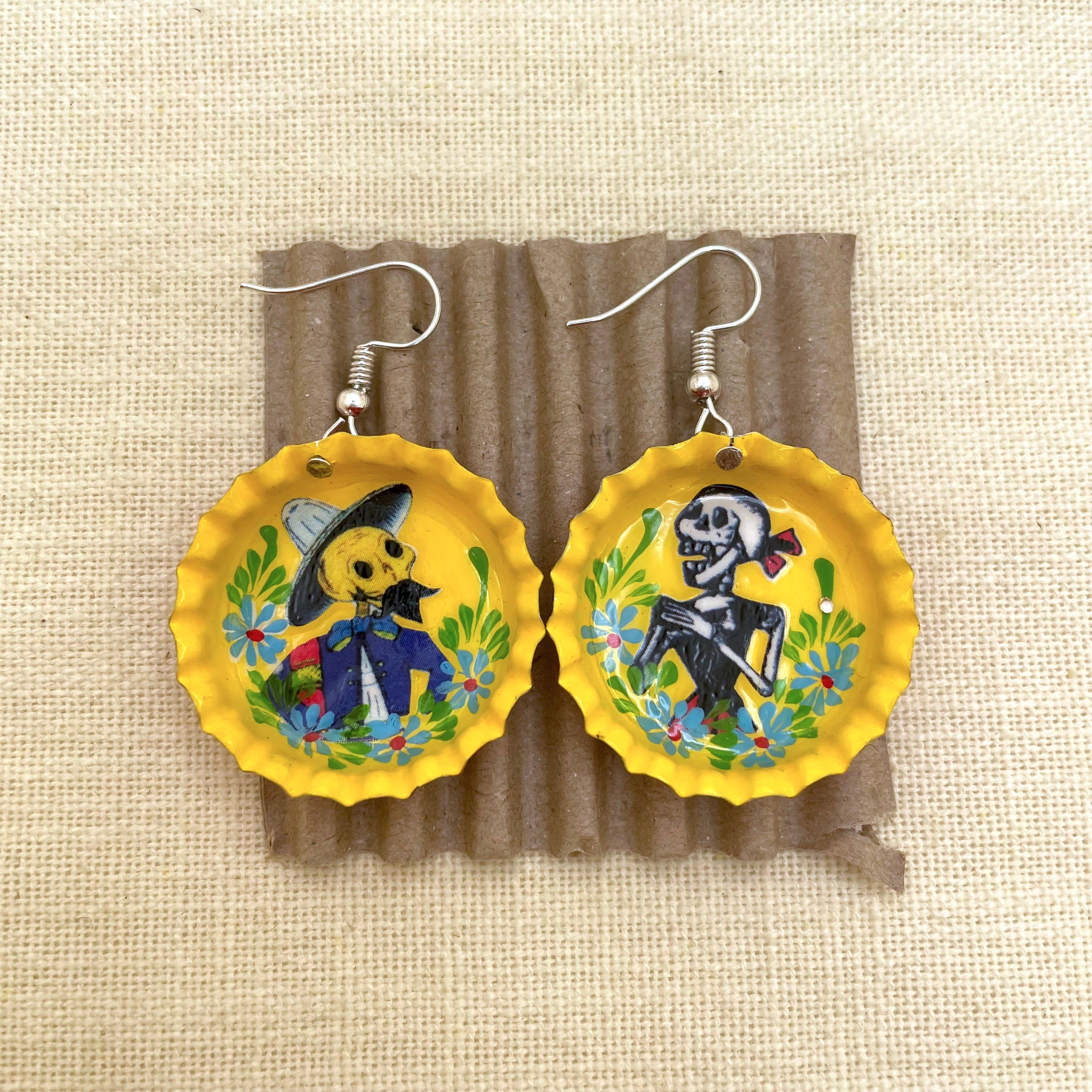 Tesoros Trading Company - Wholesale Dangle Earrings - Bottlecap Earring Skeleton, Peru1