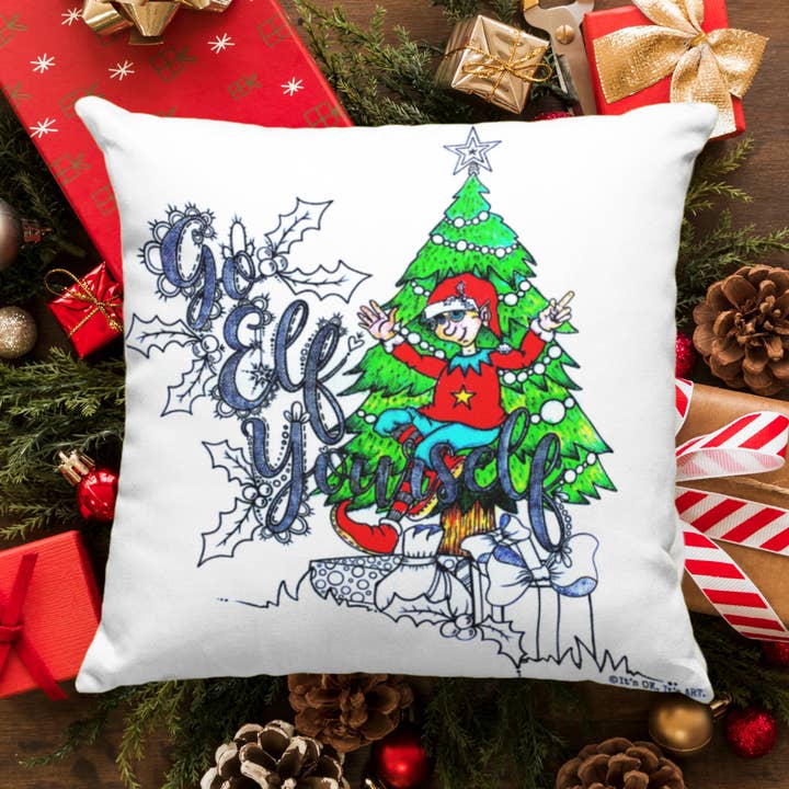 Go Elf Yourself Christmas Holiday Throw Pillow Cover for wholesale by It's OK. It's ART.