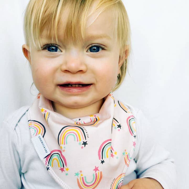 Handdrawn Rainbow Dribble Bib for wholesale by Chuckles & Caz