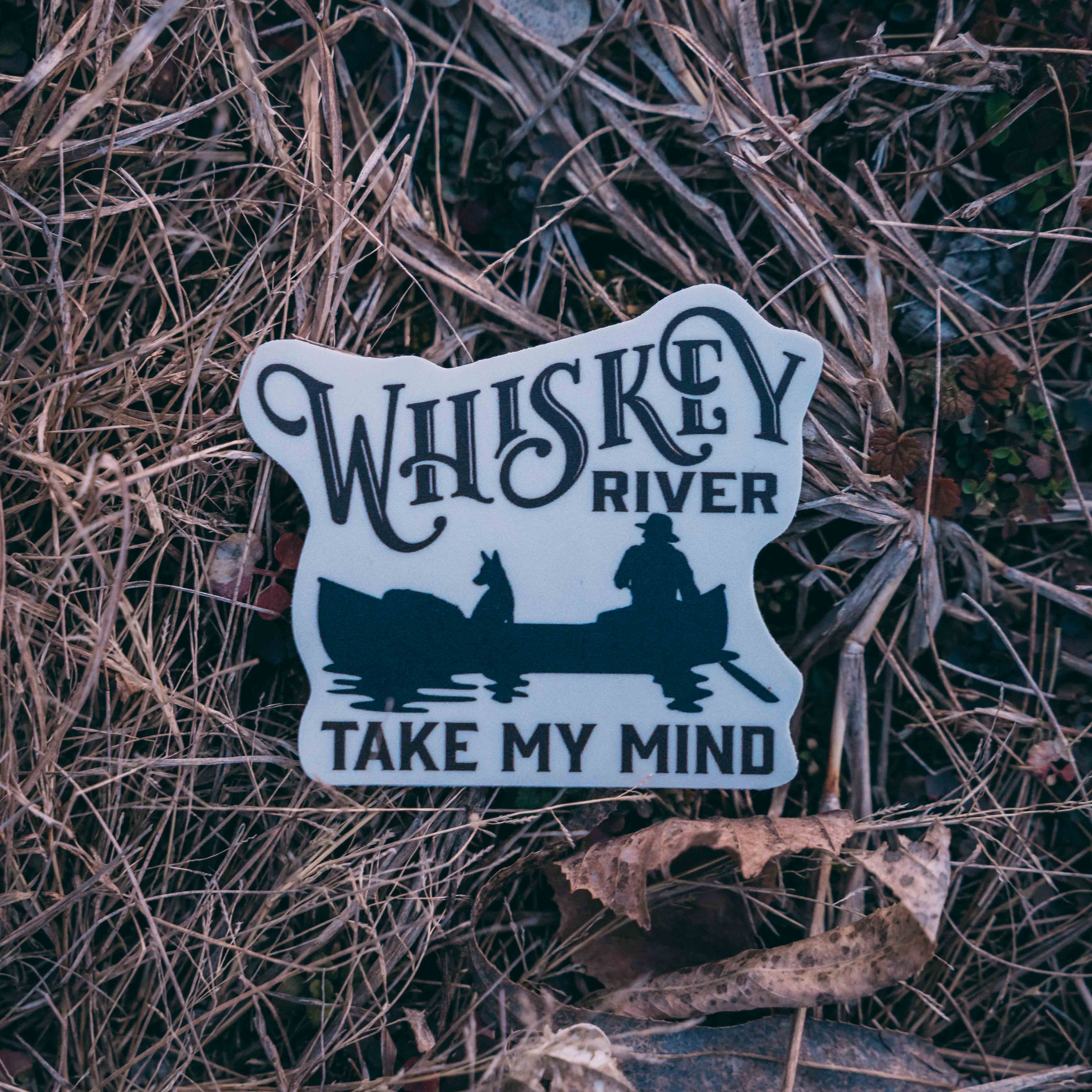 Hey Bear Outdoors - Wholesale Sticker - Whiskey River Take My Mind Canoeing with Dog Sticker2