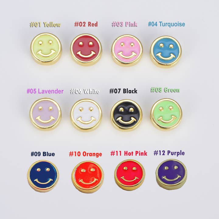 Beads Creation - Wholesale Individual Charm/Pendant - Enamel Happy Smiley Face Spacer Beads in Gold Filled, BD0990