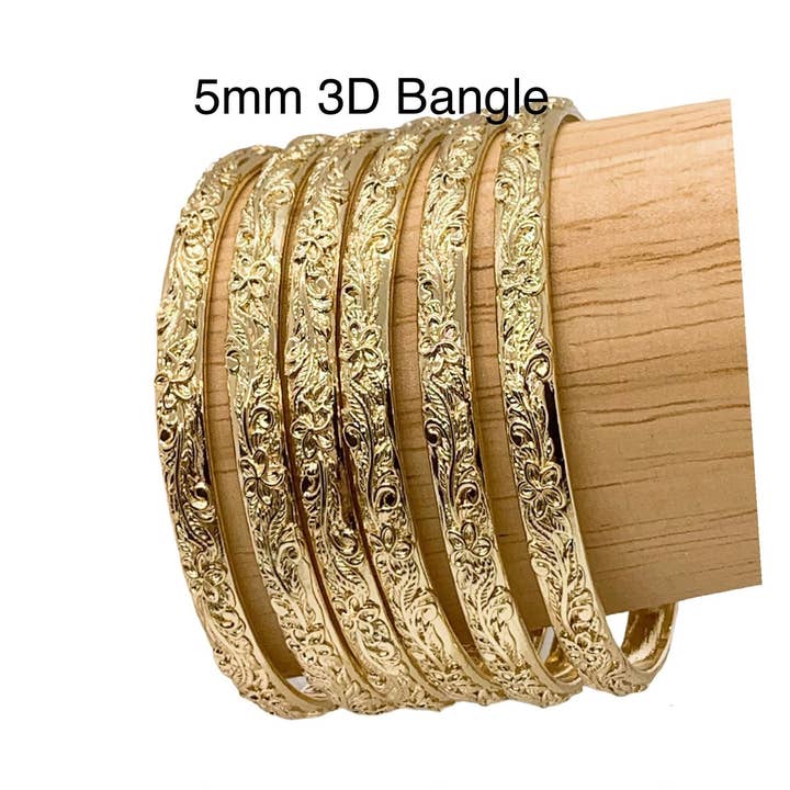 Anela's Jewelry - Wholesale Bangle Bracelet - 5MM Hawaiian Hamilton Gold Plumeia Flower 3D Bracelet1