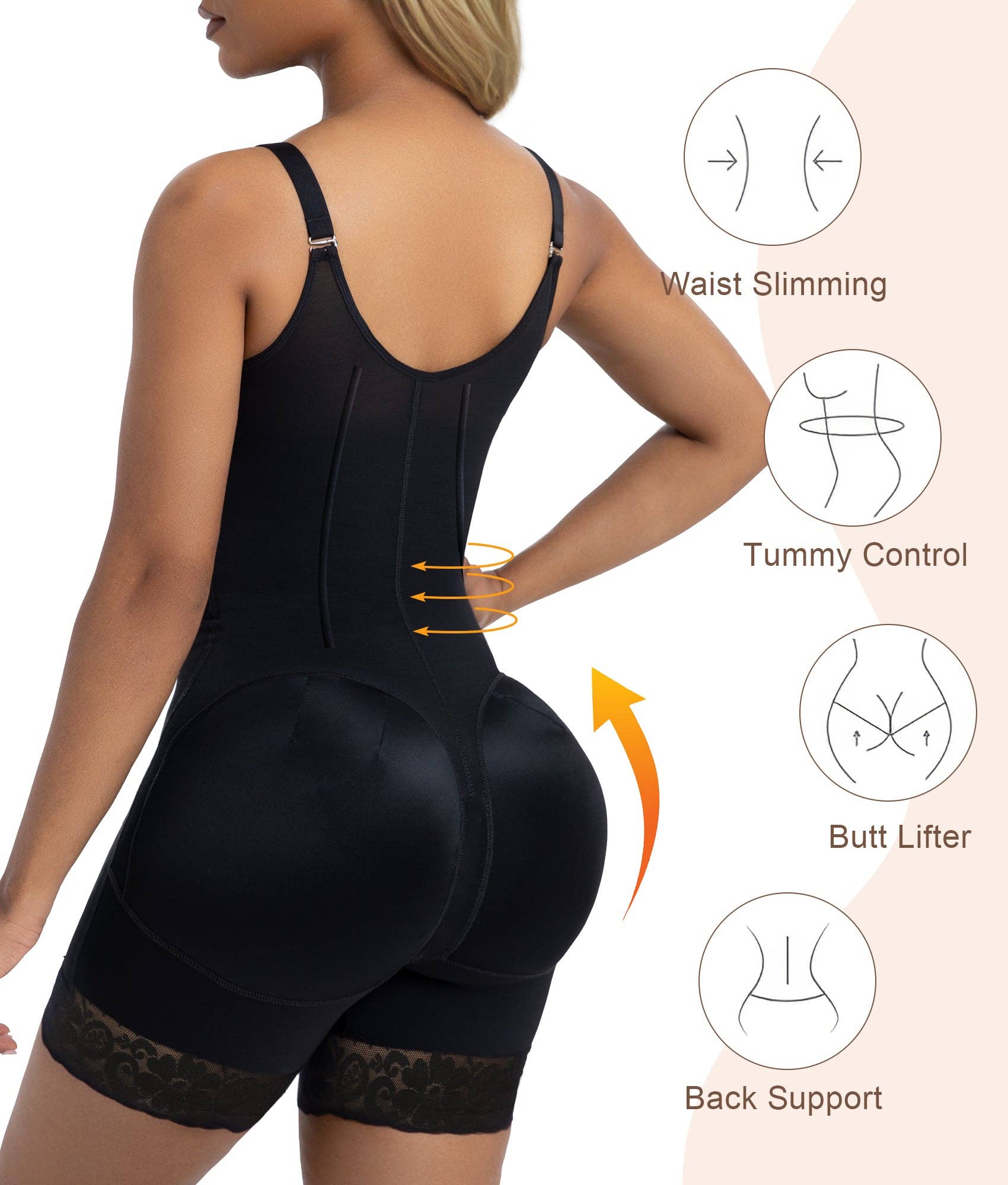 ShaperX Shapewear - Vente Sous-vêtements sculptants – femme - SHAPERX Faja avec 6 Baleines en Acier, Contrôle du Ventre, Fermeture Éclair & Crochets, Rehausseur de Fesses3