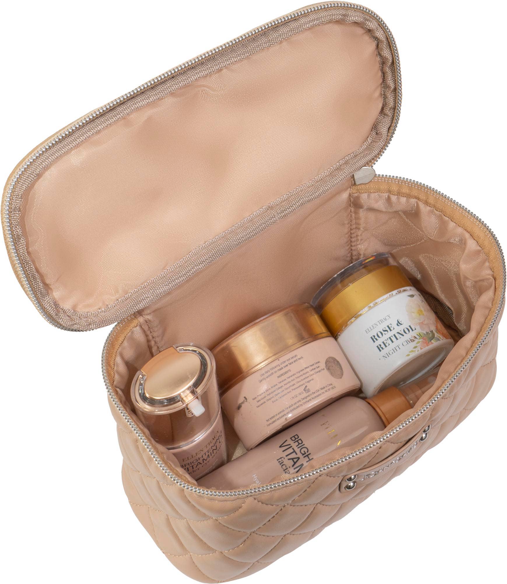 Magid - Wholesale Makeup/Cosmetic Bag - Joan & David Scallop Diamond Quilted Faux Leather 4-Piece Clear Cosmetic Bag Set14