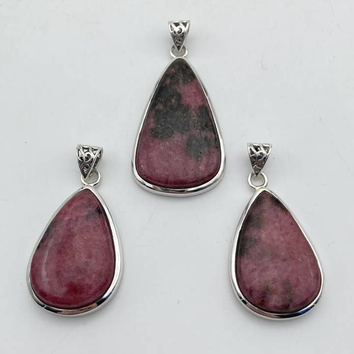 Set of 3 Silver Pendants - Rhodonite No. 1 for wholesale by Minéraux d'ailleurs