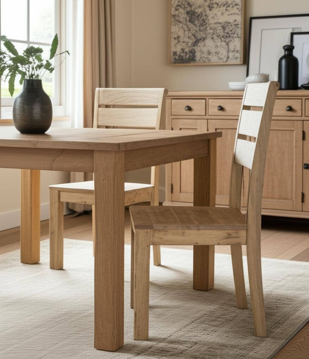 HomeRoots – wholesale Chair – Set of Two Beige Solid Wood Ladder Back Dining Side Chairs1